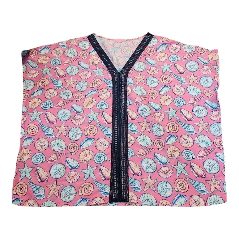 Simply Southern Pink Shell Pattern Beach Swim Coverup Poncho, Size Small Medium - Picture 9 of 12